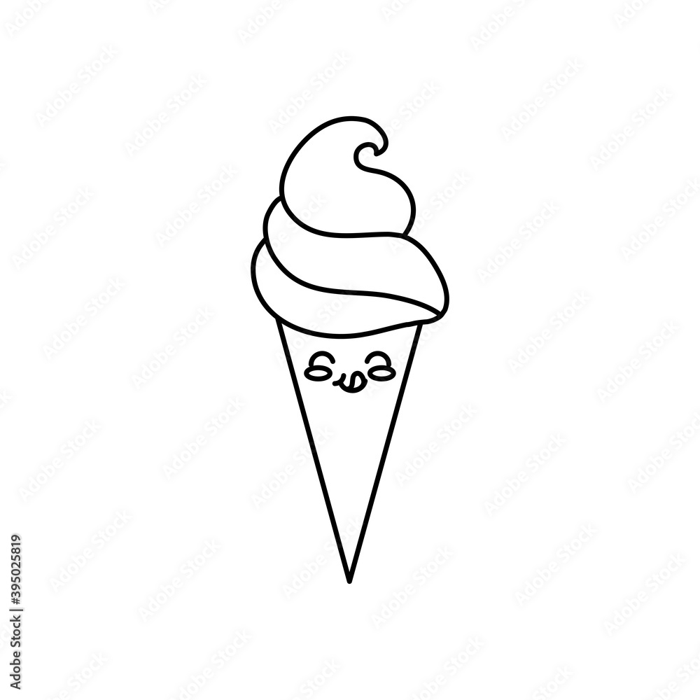 kawaii ice cream icon, line style kawaii ice cream icon, line style