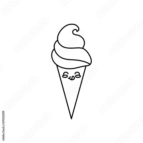 kawaii ice cream icon, line style