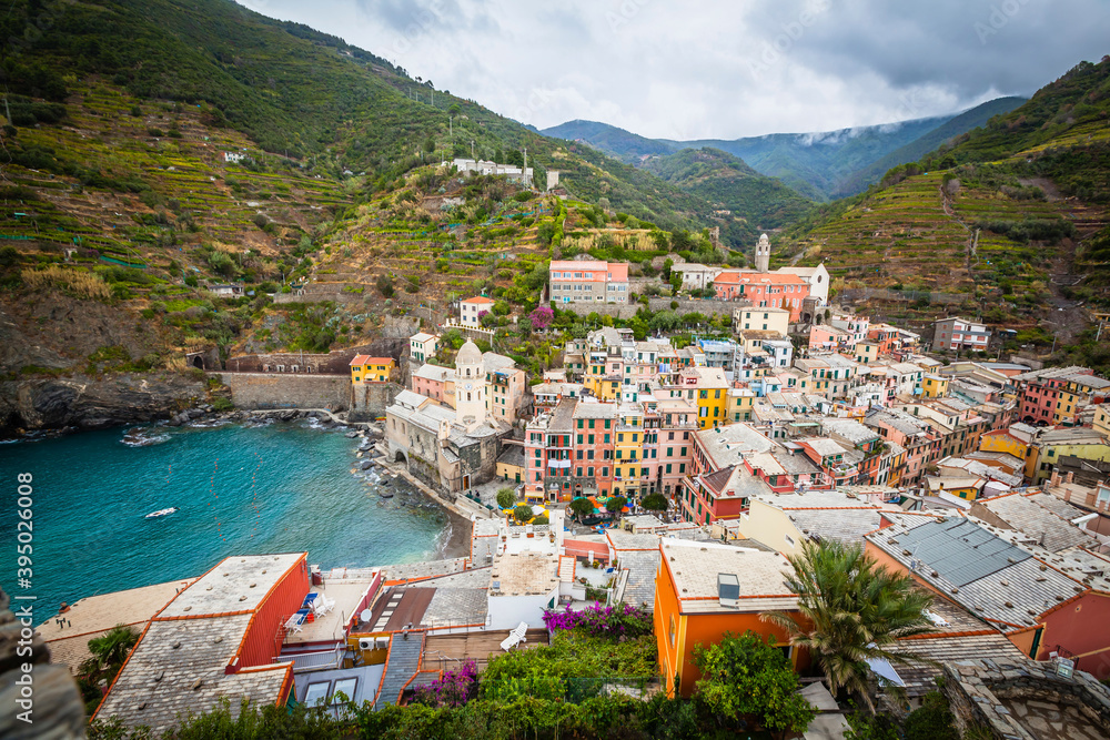 View from above of Vernazza in Cinque Terre,  Italy