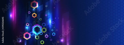 Abstract global sci fi concept. Wide Hi-tech vector illustration with various technology elements. Cyber security internet and networking concept. Digital internet communication.