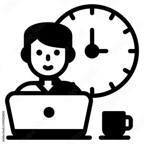 
Working hours conceptual icon, person with clock 
