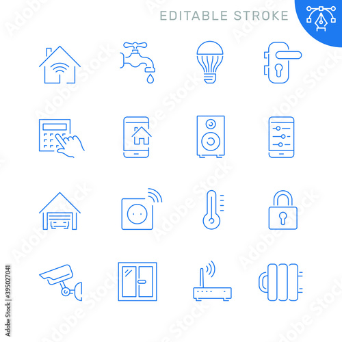 Smart house related icons. Editable stroke. Thin vector icon set