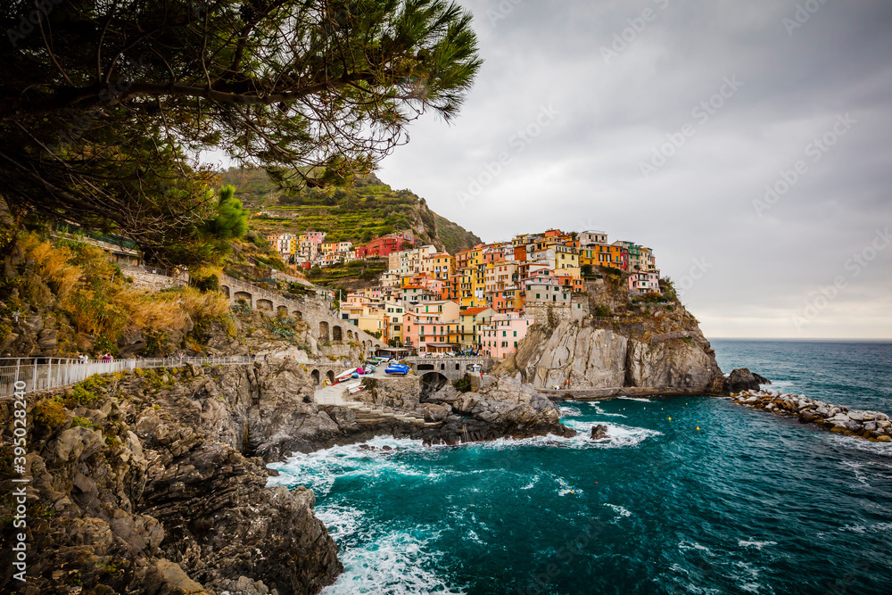 View of the small village of Manarola in Liguria,  Italy