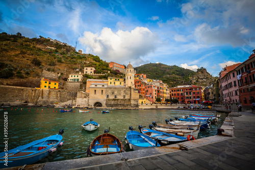 The church of Santa Margherita d'Antiochia and the harbour of Vernazza in Cinque Terre,  Italy © hardyuno