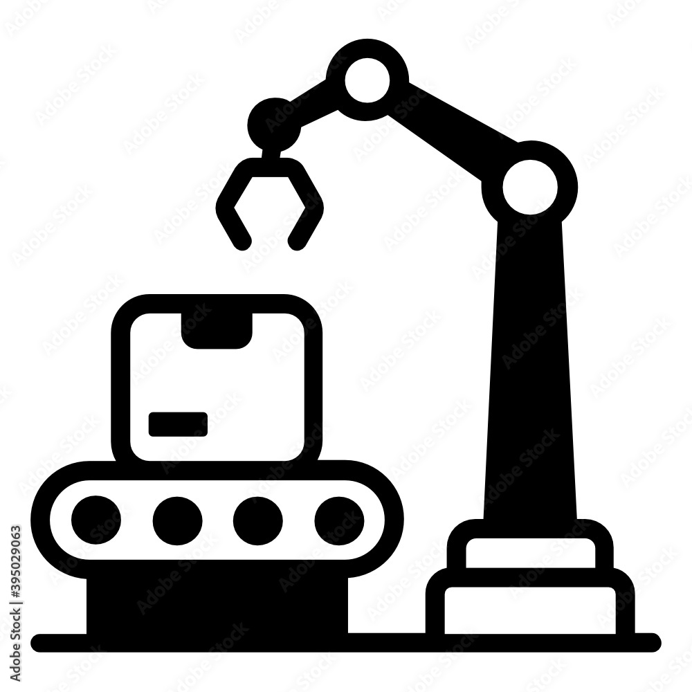 
A robotic arm, solid icon of production process 
