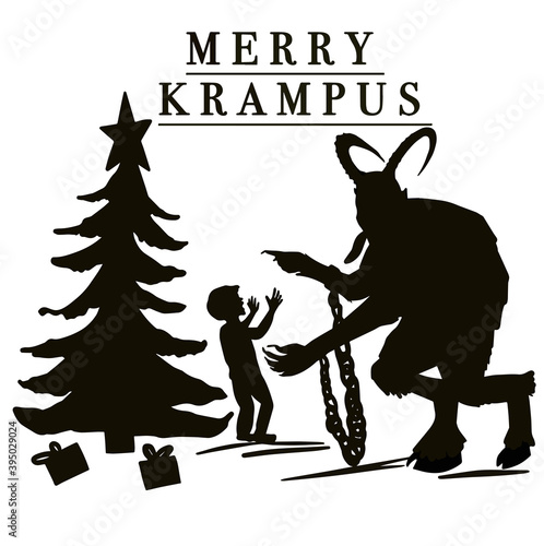 Krampus. Traditional christmas devil. Seamless background pattern. Vector illustration. For cards, posters, stickers and professional design