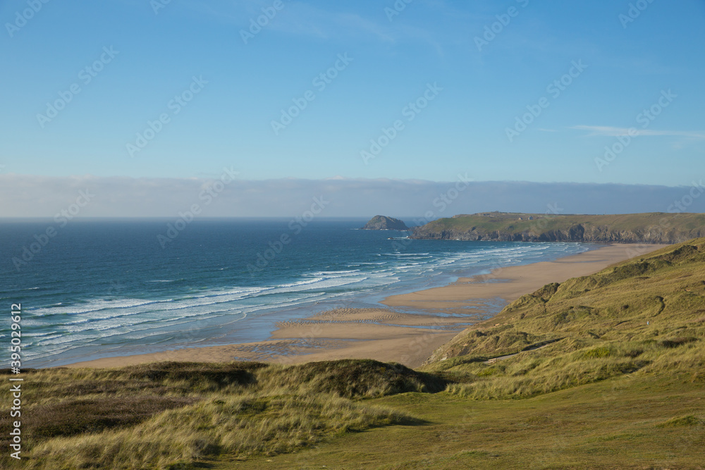 Perran Sands Perranporth Cornwall with sand dunes