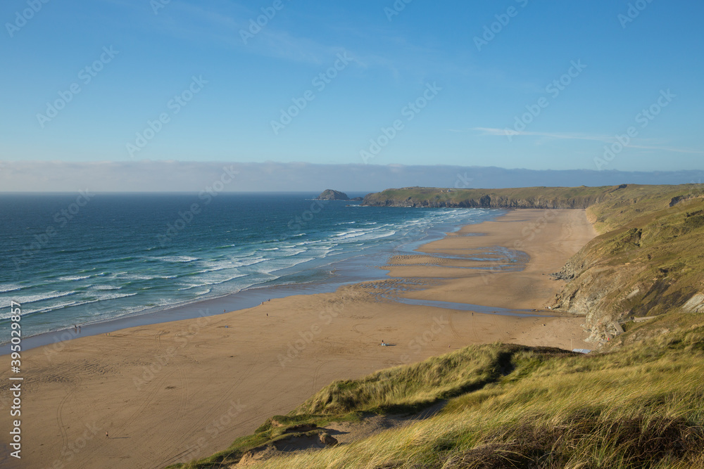 Perran Sands beach Perranporth Cornwall with sand dunes