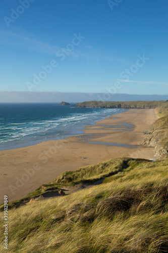 Perran Sands beach Perranporth Cornwall with sand dunes