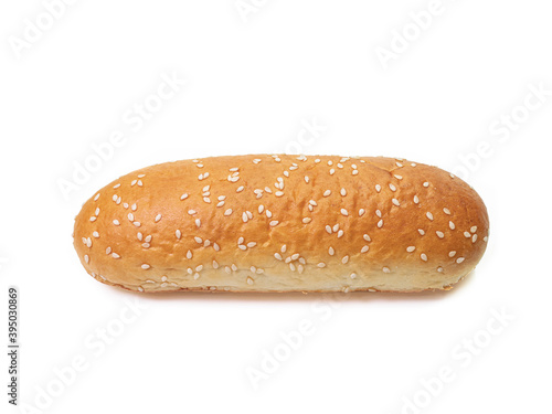 The close up of gourmet hot dog bun fast-food isolated on white background for American breakfast and lunch.