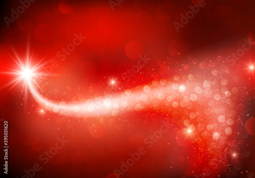 Magic red celebration background. Festive sparkle shiny decoration with bokeh effects. Defocused, blurred lights.