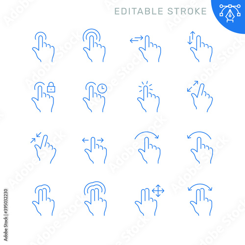 Touch gestures related icons. Editable stroke. Thin vector icon set