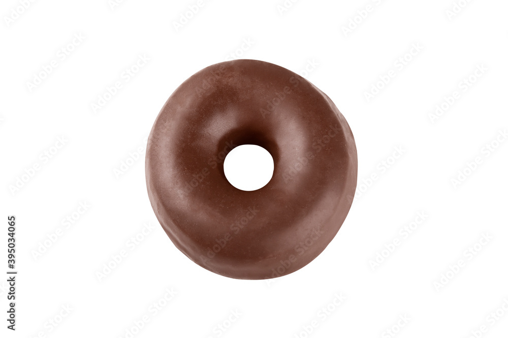 Donut covered with chocolate frosting isolated on a white background. Delicious chocolate doughnut. Donut covered with chocolate frosting isolated on a white background. Delicious chocolate doughnut.