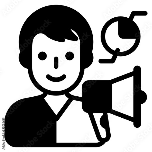 
Person active supporter with pie, business promoter glyph icon 
