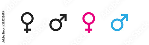 Gender, female and male set flat icon. Isolated sex sign symbol. Vector