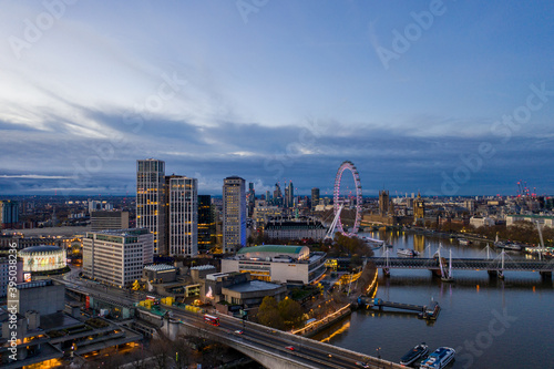 London city skyline aerial from the Thames river view at sunrise 
