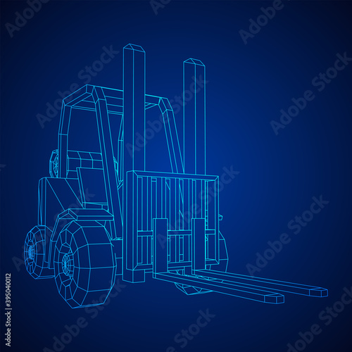 Forklift Loader lift truck. Wireframe illustration.