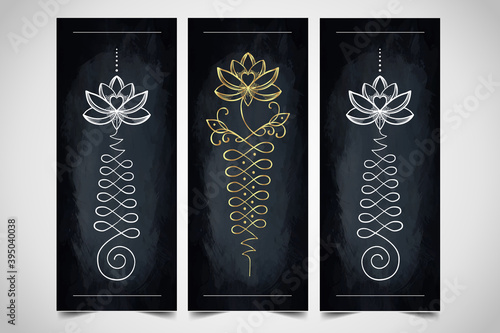 Fortune teller, spiritual coach, mystic healer business card design template. Vector illustration. Unalome