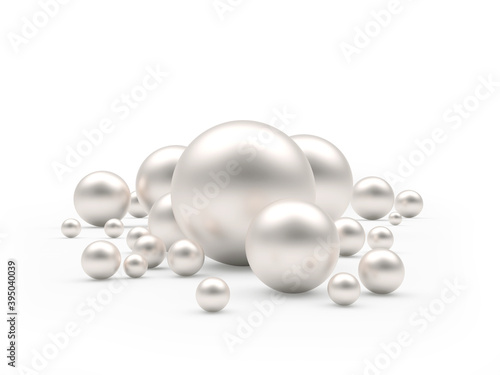 Set of pearls or spheres of various sizes isolated on white. 3d illustration