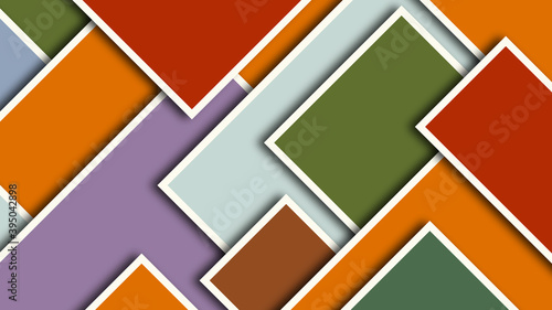 Abstract layered background with diagonal rectangle in different colors with white stroke.