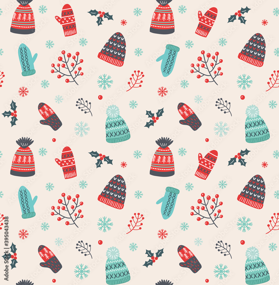Christmas pattern with hats and mittens
Christmas pattern with hats and mittens