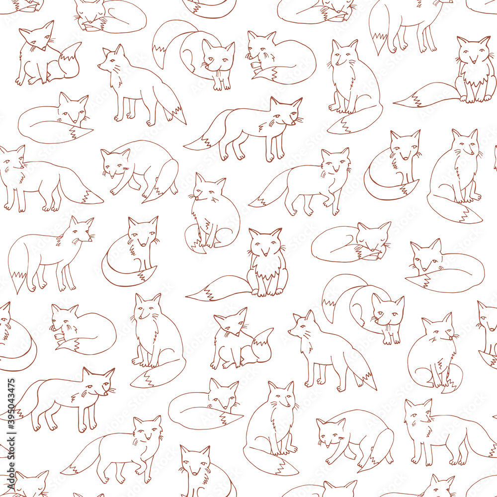 Fox forest animals hand drawn seamless vector pattern