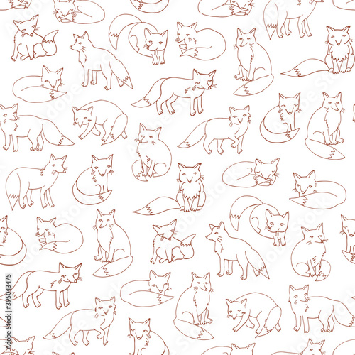 Fox forest animals hand drawn seamless vector pattern