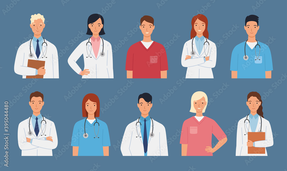 Medical staff of doctors and nurses. Male and female doctors group. Medical staff of doctors and nurses. Male and female doctors group.