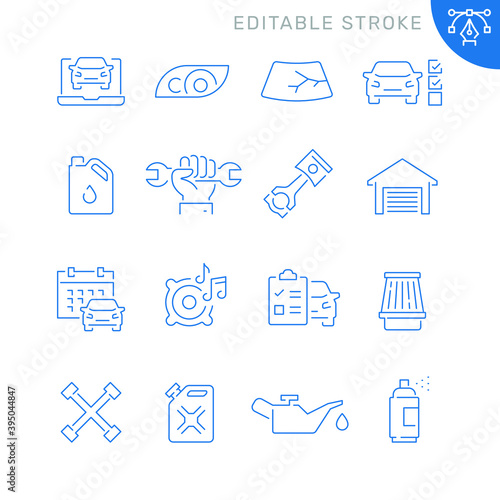 Car service related icons. Editable stroke. Thin vector icon set