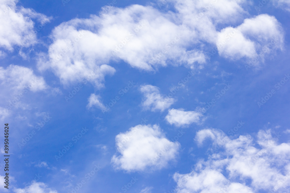 Clear blue color sky with white cloud background