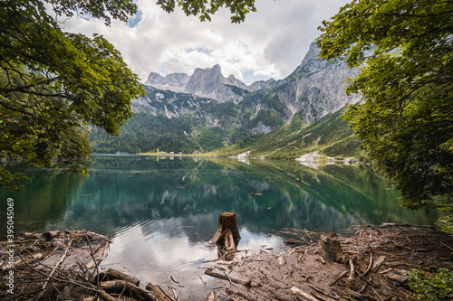 Hinterer Gosausee, beautiful lake in the middle of the nature, surrounded by mountains from Dachstein massif, Austrian Alps photo