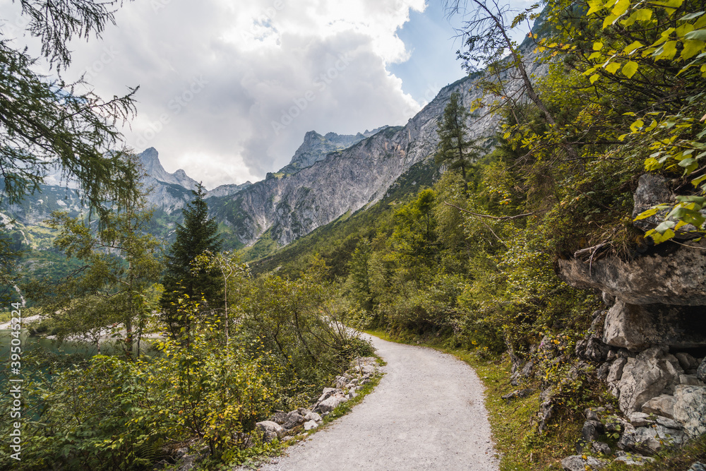 Hinterer Gosausee, beautiful lake in the middle of the nature, surrounded by mountains from Dachstein massif, Austrian Alps Hinterer Gosausee, beautiful lake in the middle of the nature, surrounded by mountains from Dachstein massif, Austrian Alps