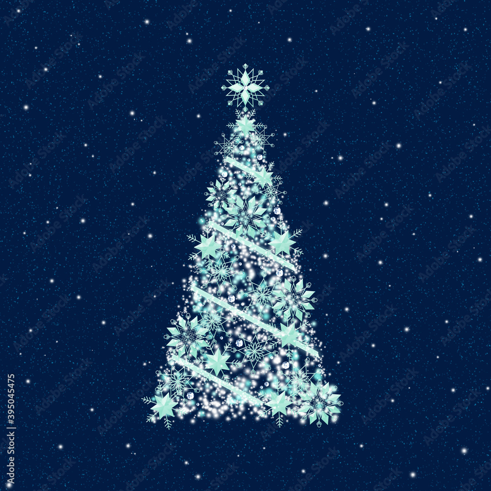 MInt green snowflakes on blue background with blue dust MInt green snowflakes on blue background with blue dust