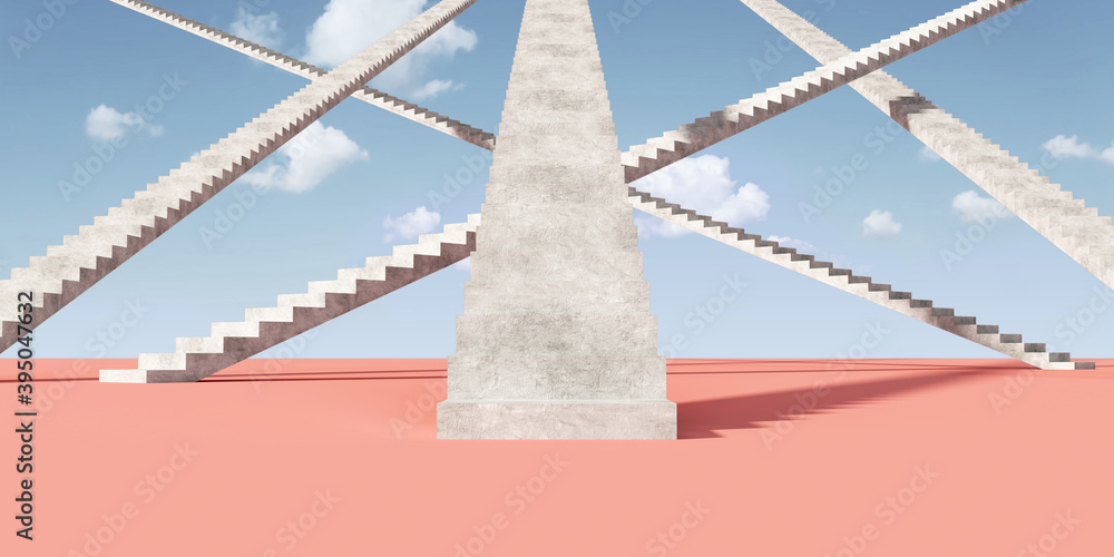 Group of Concrete Staircase on a pink minimalism trendy nature background