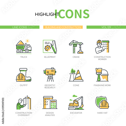 Building and construction - modern line design style icons set
