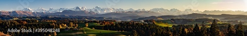 Golden panoramic view of the Emmental and Bernese Alps