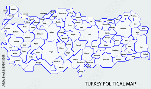 Turkey political map divide by state colorful outline simplicity style. Vector illustration.	
