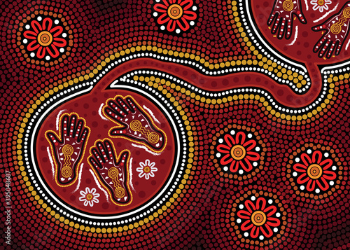 Dot aboriginal art with hands