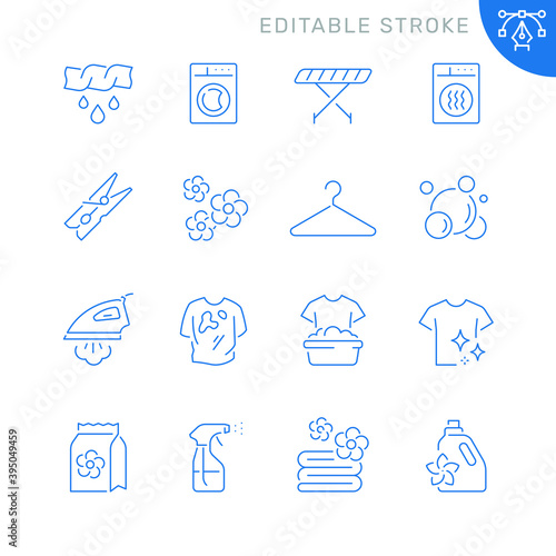 Laundry related icons. Editable stroke. Thin vector icon set