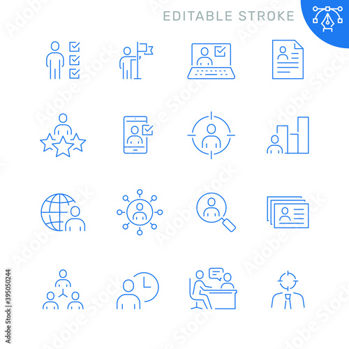 Recruitment and head hunting related icons. Editable stroke. Thin vector icon set