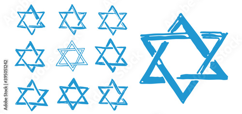 Star set of David. Hand-drawn style. Vector.	

