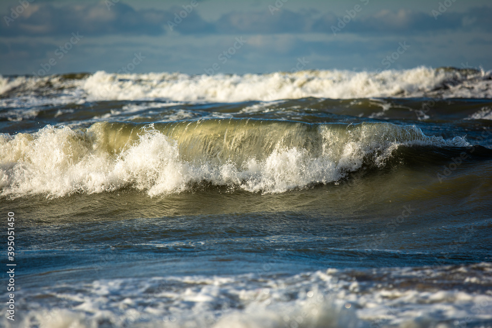 Beautiful and wavy sea on the shores of the Baltic.