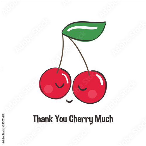 Сute thanksgiving card thank you cherry very much on white isolated background