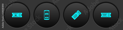 Set Train ticket, Online car sharing, Ticket and icon. Vector.