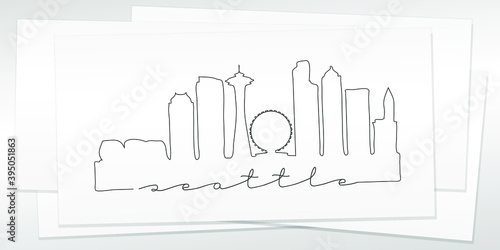 Seattle, WA, USA Doodle Skyline Hand Drawn. City One Line Art Illustration Landmark. Minimalistic Sketch Pen Background.