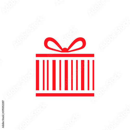 Discount. Red Present barcode box with ribbon vector image. Logo design