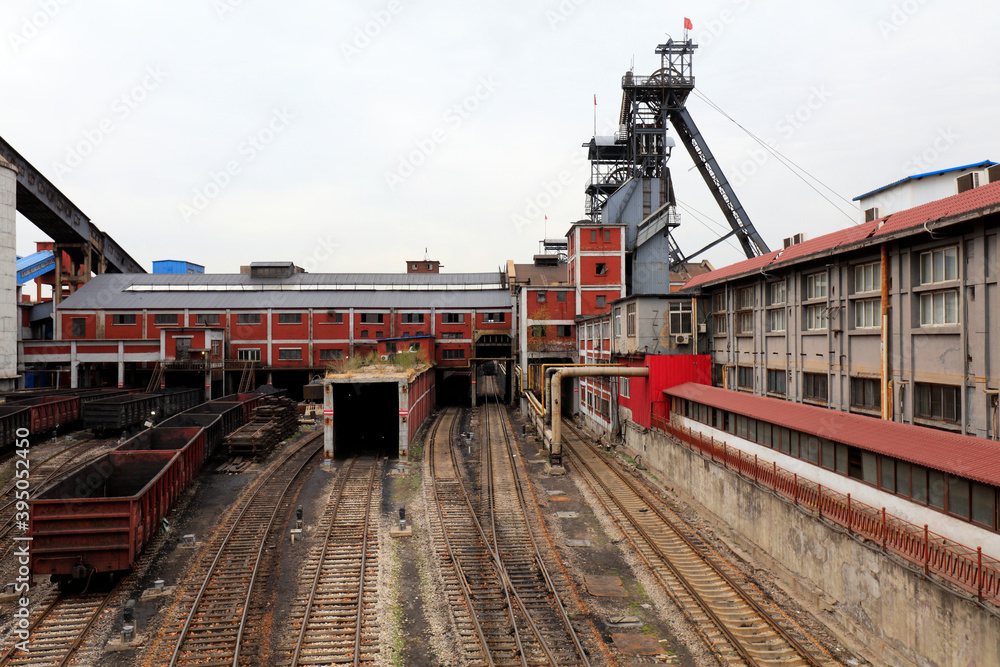 Coal train running on railway, Tangshan, China Coal train running on railway, Tangshan, China