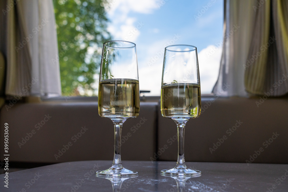 Glasses of champagne on the table. Glasses of champagne on the table.