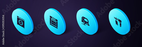 Set Isometric Nail gun, Electric jigsaw, Oven and Washer icon. Vector.