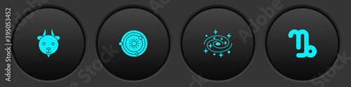 Set Aries zodiac, Solar system, Milky way spiral galaxy and Capricorn icon. Vector.